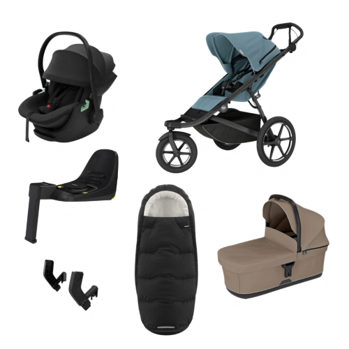 THULE Urban Glide 3 Mid Blue magnetická spona + korba Tinted Taupe + autosedačka Maple + báze Alfi + fusak Elements M/L Black + adaptér MC