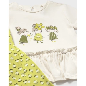 MAYORAL dívčí set legíny potisk + tričko KR Květinové dívky bílá, pistáciová (2)