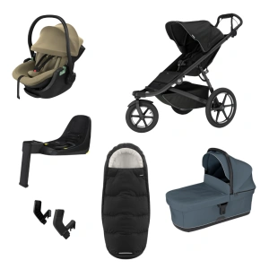 THULE Urban Glide 3 Black magnetická spona + korba Dark Slate + autosedačka Maple Faded Khaki + báze Alfi + fusak Elements M/L Black + adaptér MC