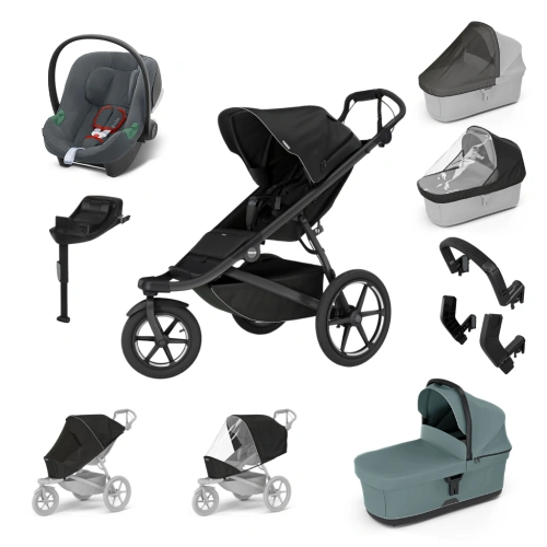 THULE Maxi set Urban Glide 3 Black + korba + autosedačka Aton B2 Steel Grey + báze + doplňky