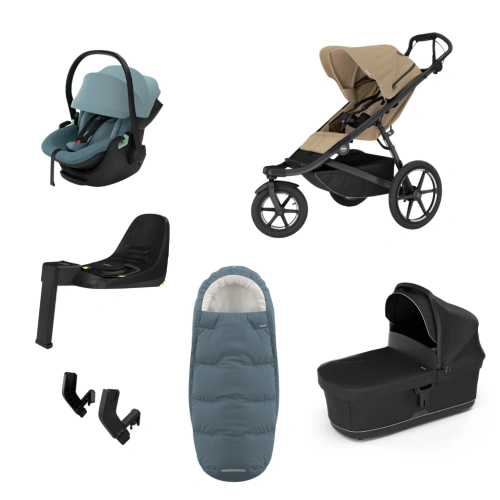 THULE Urban Glide 3 Gentle Beige magnetická spona + korba Black + autosedačka Khaki + báze Alfi + fusak Elements M/L + adaptér MC