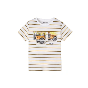 MAYORAL chlapecké tričko KR pruhy auto, bílá/ oranžová - 128 cm
