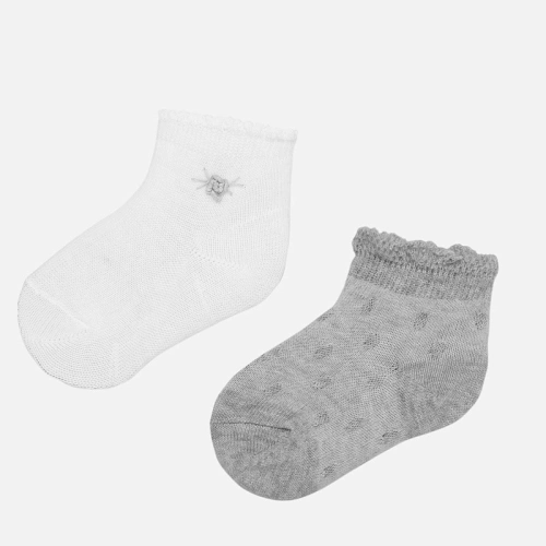 MAYORAL dívčí ponožky bílá, šedá s kytičkou, 2 páry