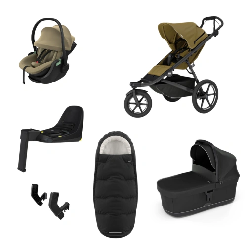 THULE Urban Glide 3 Nutria green + korba Black + autosedačka Maple Faded Khaki + báze Alfi + fusak Elements Black+ adaptér MC