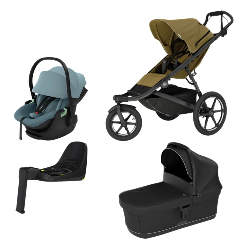 THULE Urban Glide 3 Nutria green + korba Black + autosedačka Thule Maple + báze Alfi