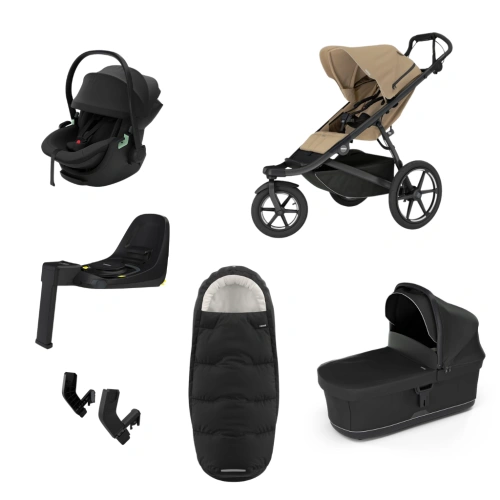 THULE Urban Glide 3 Gentle Beige magnetická spona + korba Black + autosedačka Khaki + báze Alfi + fusak Elements M/L + adaptér MC