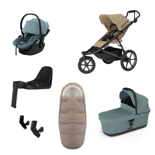 THULE Urban Glide 3 Gentle Beige magnetická spona + korba Mid Blue + autosedačka Maple + báze Alfi + fusak Elements M/L + adaptér MC