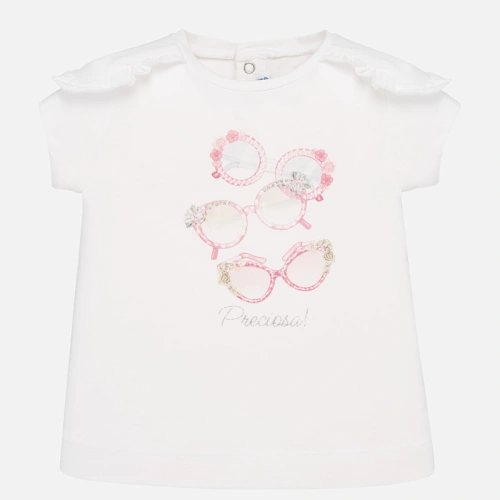MAYORAL dívčí triko s krátkým rukávem - bílé s růžovými brýlemi - 98 cm