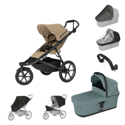 THULE Urban Glide 3 Gentle Beige + korba + pláštěnka + moskytiéra + madlo + pláštěnka a moskytiéra na korbu