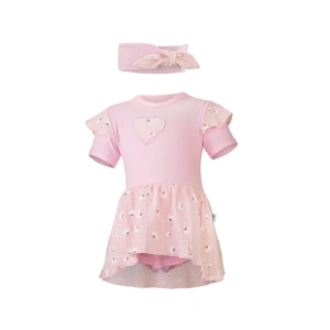 LITTLE ANGEL body šaty tenké KR set Outlast® růžová baby/sv. růžová kopretiny vel. 68 cm