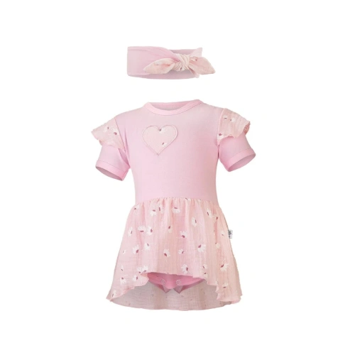 LITTLE ANGEL body šaty tenké KR set Outlast® růžová baby/sv. růžová kopretiny