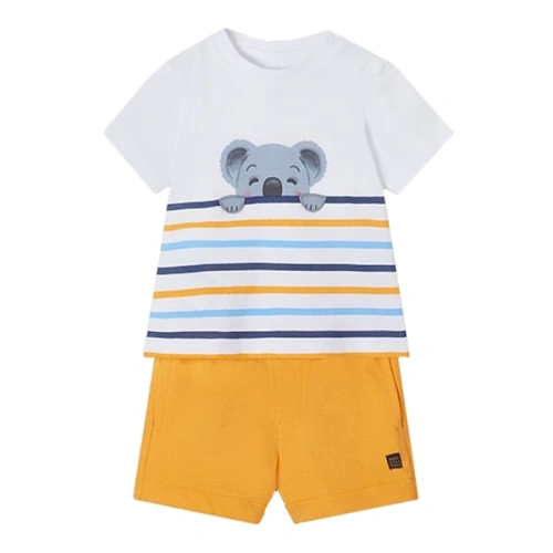 MAYORAL Chlapecký set tričko KR koala a kraťasy - bílá/oranžová