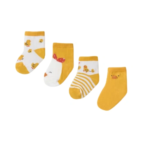 MAYORAL dětské ponožky z bio bavlny 4 páry Corn Kuřátko žlutá