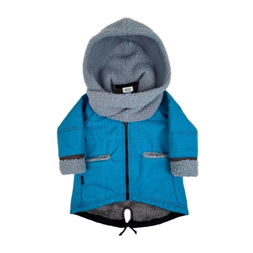 LITTLE THINGS kabátek softshellový s kapucí a šálou modrá