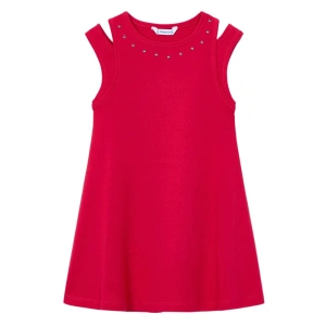MAYORAL dívčí šaty bez rukávů s ozdobnými cvočky červená