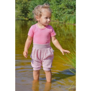 LITTLE ANGEL šortky tenké harémky starorůžová kytičky (2)