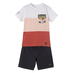 MAYORAL Chlapecký set 2ks - tričko KR a kraťasy - bílá/oranžová/modrá - 110 cm