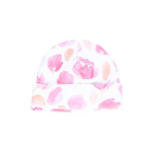 ENIE BABY dětská čepice s ohybem Pink Leaves 0-3m