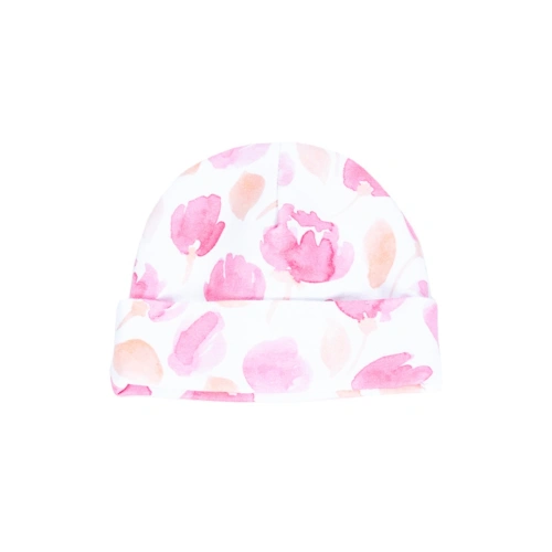 ENIE BABY dětská čepice s ohybem Pink Leaves