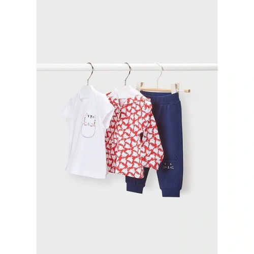 MAYORAL dívčí set 3ks tričko KR, mikina, tepláky bílá/červená/modrá