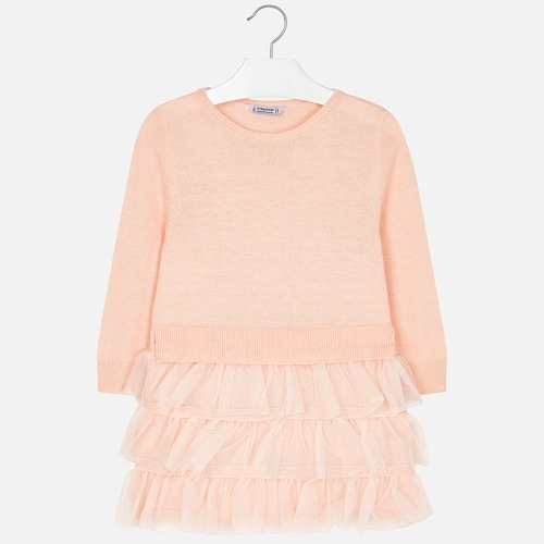 MAYORAL dívčí šaty pletené s třásněmi růžová
