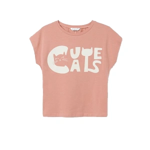 MAYORAL dívčí tričko KR nápis kočka, růžová - 157 cm