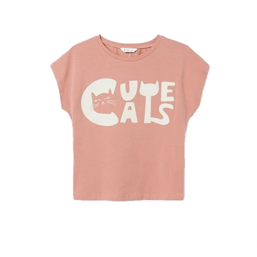 MAYORAL dívčí tričko KR nápis kočka, růžová