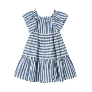 MAYORAL dívčí bavlněné šaty pruhy modrá/bílá vel. 104 cm