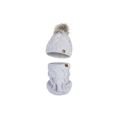 LITTLE ANGEL Set pletená čepice s BAMBULÍ a nákrčník Outlast ® - sv.šedá