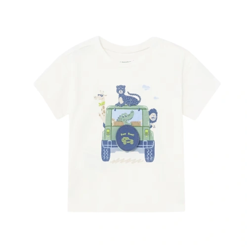 MAYORAL chlapecké interaktivní tričko KR Jeep se zvířaty bílá