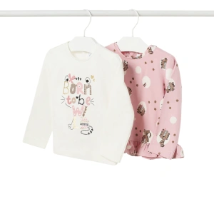 MAYORAL dívčí set tričko 2ks DR kočky béžová, růžová vel. 92 cm