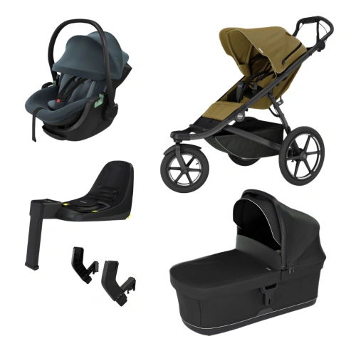 THULE Urban Glide 3 Nutria green + korba Black + autosedačka Thule Maple + báze Alfi + adaptér