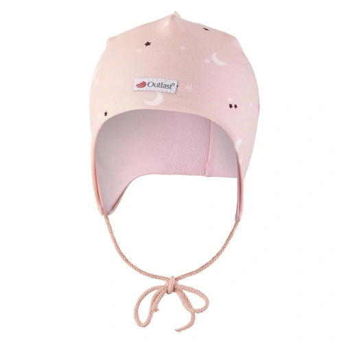 LITTLE ANGEL čepice podšitá zavazovací BIO Outlast® sv. růžová hvězdičky/růžová baby