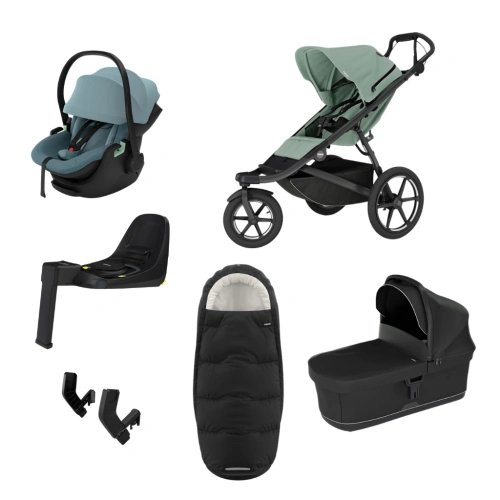 THULE Urban Glide 3 Mist Green magnetická spona + korba Black + autosedačka Maple + báze Alfi + fusak Elements M/L + adaptér MC