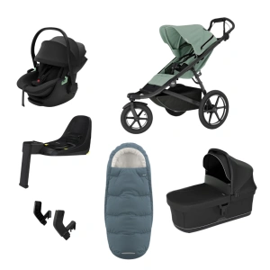 THULE Urban Glide 3 Mist Green magnetická spona + korba Black + autosedačka Maple + báze Alfi + fusak Elements M/L + adaptér MC (24)