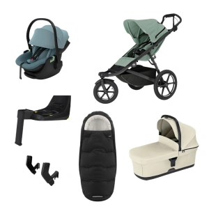 THULE Urban Glide 3 Mist Green magnetická spona + korba Soft Beige + autosedačka Maple Mid Blue + báze Alfi + fusak Elements M/L Black + adaptér MC