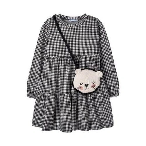 MAYORAL dívčí kostkované šaty s kabelkou medvídek, černá/ bílá