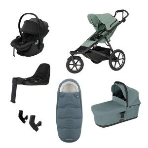 THULE Urban Glide 3 Mist Green magnetická spona + korba Mid Blue + autosedačka Maple + báze Alfi + fusak Elements M/L + adaptér MC (24)