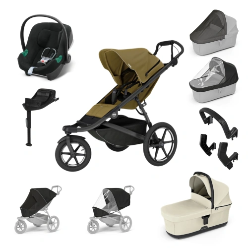 THULE Maxi set Urban Glide 3 Nutria green + korba + autosedačka Aton B2 Volcano Black + báze + doplňky