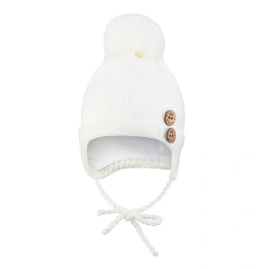 LITTLE ANGEL Čepice pletená zavazovací bambule a knoflíky Outlast ® - natur Vel. 4 | 45-48 cm