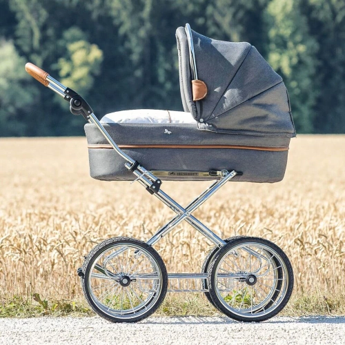 HESBA Classica leather - chromový podvozek - FOG SL 300 - látkový Stonegrey + LE braun