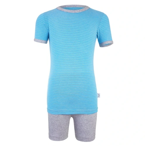 LITTLE ANGEL pyžamo KR Outlast® pruh modrožlutý/šedý melír