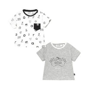 MAYORAL chlapecký set 2ks triček KR s písmenky, bílá/šedá - 70 cm