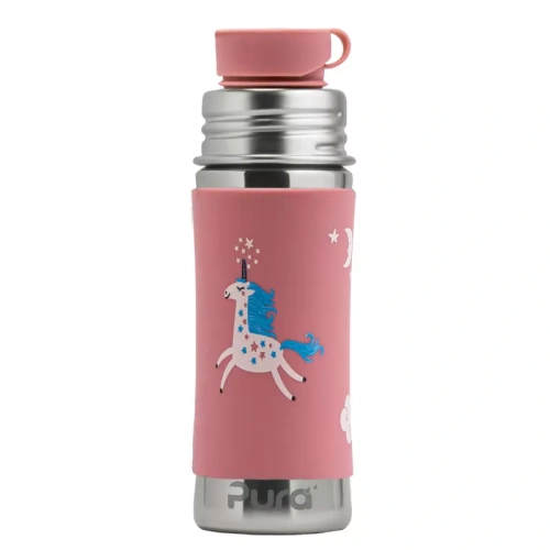 PURA kojenecká láhev s brčkem 325 ml růžová jednorožci