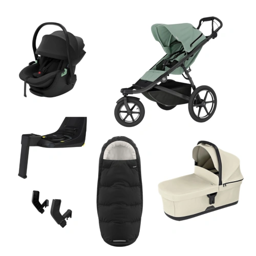 THULE Urban Glide 3 Mist Green magnetická spona + korba Soft Beige + autosedačka Maple + báze Alfi + fusak Elements M/L + adaptér MC