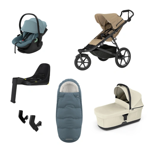 THULE Urban Glide 3 Gentle Beige magnetická spona + korba Soft Beige + autosedačka Maple + báze Alfi + fusak Elements M/L + adaptér MC