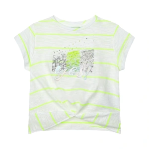 MAYORAL dívčí tričko KR s neon proužky a flitry, bílá - 122 cm