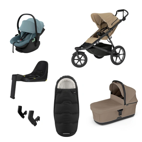 THULE Urban Glide 3 Gentle Beige magnetická spona + korba Tinted Taupe + autosedačka Maple + báze Alfi + fusak Elements M/L + adaptér MC