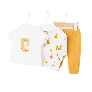 MAYORAL dětská souprava triko KR, mikina, kalhoty Kuřátko hořčicová vel. 65 cm