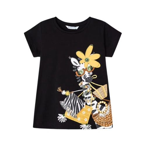 MAYORAL dívčí tričko žirafa KR černá